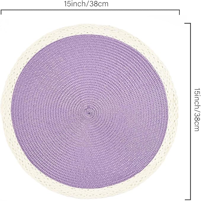 Round Placemats Set of 8, Woven Table Mats, Mint Purple | Braided Paper Edge - Image 2