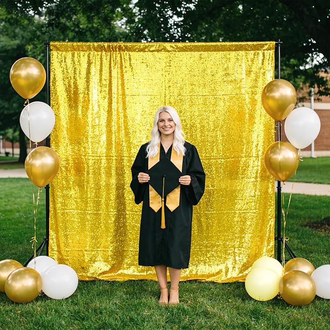 4×8FT-2PCS Bright Yellow Sequin Backdrop Curtains Panels, Photography Backdrop - Image 4