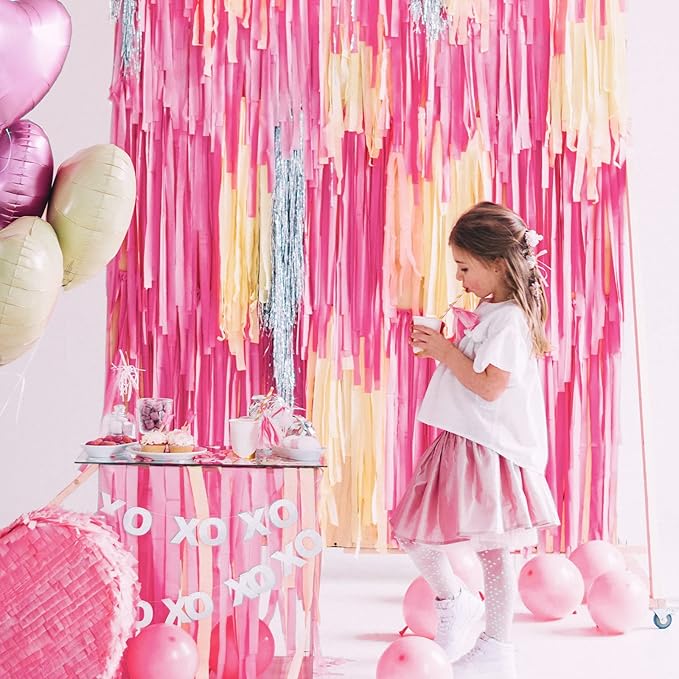 PartyWoo Crepe Paper Streamers 4 Rolls 328ft, Pack of Hot Pink Crepe Paper for Party Decorations, Wedding Decorations, Birthday Decorations, Baby Shower Decorations (1.8 Inch x 82 Ft/Roll), Pink-9581
