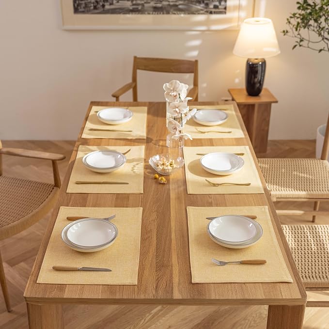 Demetex Yellow Placemats Set of 8 Linen Fabric Placemat Heat Resistant Washable - Image 7