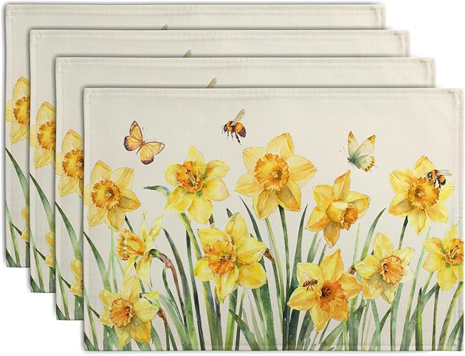Spring Daffodils Placemats Set of 4 Watercolor Yellow Flower Table Mats Summer by Wnoesat