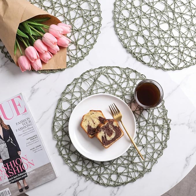 Paper Braided Round Placemats Set of 36 Natural Boho Table Mats Rattan Woven - Image 6