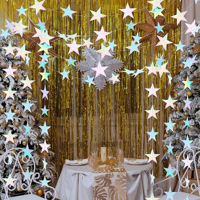 Spakon 65 Feet Glitter Star Paper Garland Banner Hanging Decoration Star - Image 5
