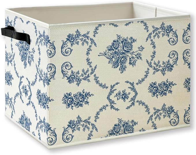Blue Floral Foldable Storage Bins Box by KSDUT