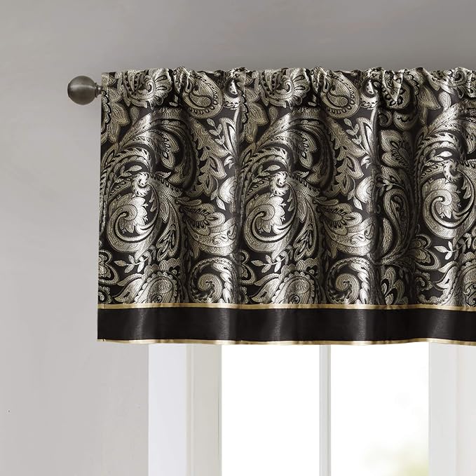 Madison Park Aubrey Jacquard Rod Pocket Valance, Classic Elegant Silk Paisley - Image 3