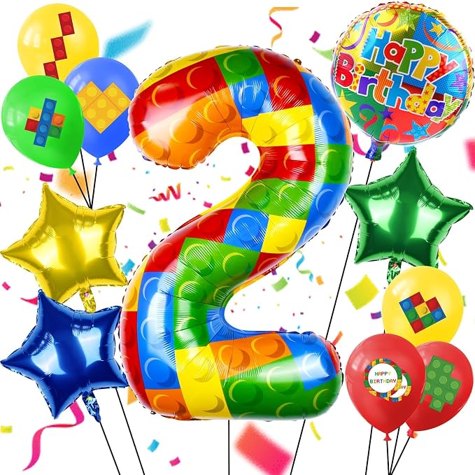 40 Inch Building Block Number Balloon, Colorful Number Block Foil Number 2 by AXBMM