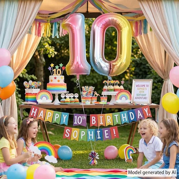 Rainbow Ombre Number 10 Balloon 40 Inch Pastel Foil Decor - Image 7