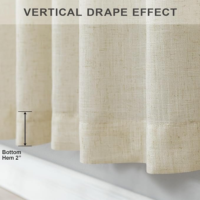 Pitalk Birch Beige Semi Sheer Linen Window Curtains 63 Inch Length 2 Panels - Image 8