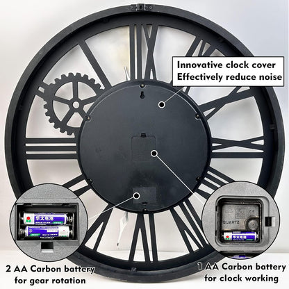 The B-Style Large Wall Clock 24 inch Moving Gear Wall Clock Oversized Vintage Farmhouse Wall Clocks for Living Room Decor Rustic Industrial Wood Clock (Aqua Green, 36 inch/90cm)