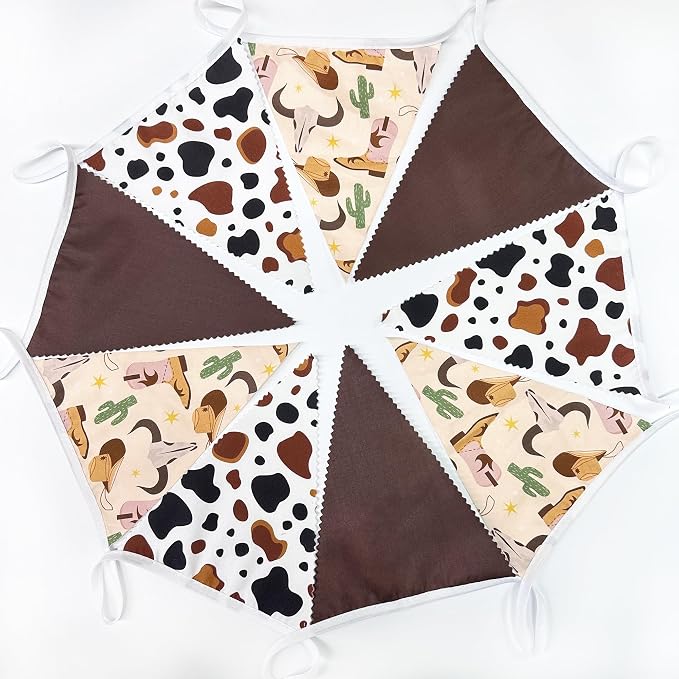 32Ft Western Cowboy Party Decorations Brown Cow Triangle Flag Fabric Banner - Image 5
