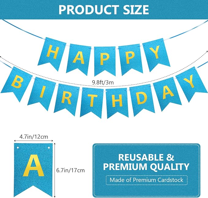 Clabby Glitter Blue Happy Birthday Banner - Image 4