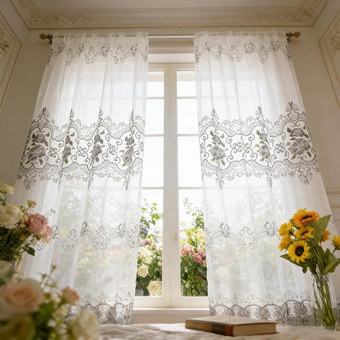 1 Panel Transparent Floral Embroidered Sheer Curtain - Image 9