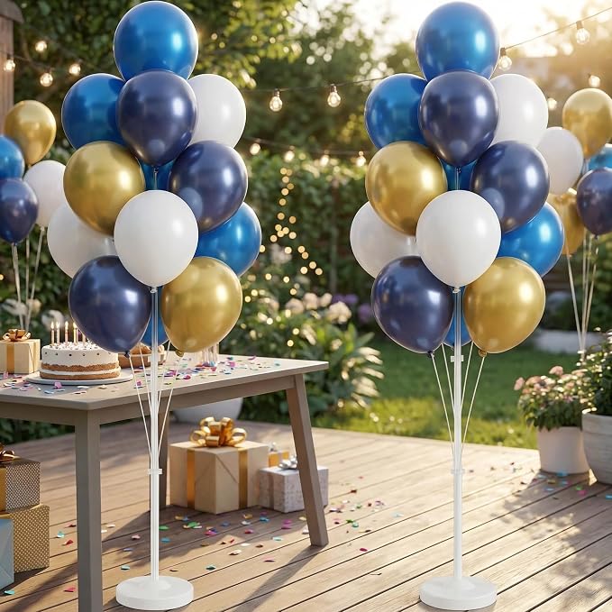 HIINS Gold Blue Balloon Tower Stand Kit Set of 2 - Image 9
