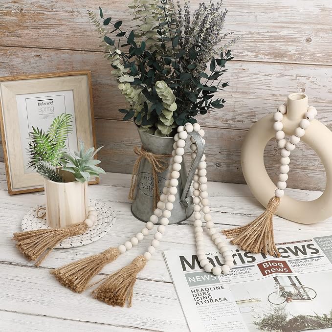 IMIKEYA Wooden Beads Garland: 3PCS Farmhouse Wood Bead Garland - Image 4