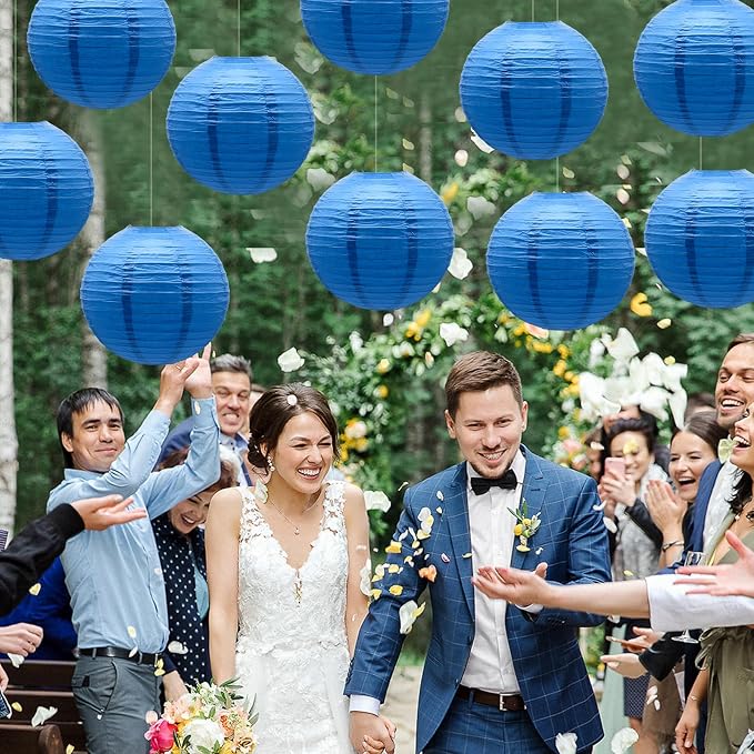 Royal Blue Paper Lanterns Chinese Japanese Round Shape Hanging Ceiling - Image 7