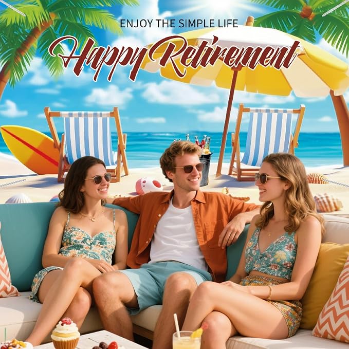 Beach-Themed Retirement Banner, Tropical Happy Retirement Banner Backdrop - Image 2
