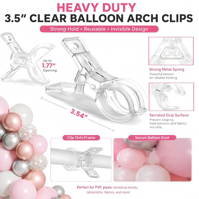 15 Pack Clear Balloon Arch Clips, 3.5-Inch Heavy Duty Backdrop Clips | Includes - Image 3