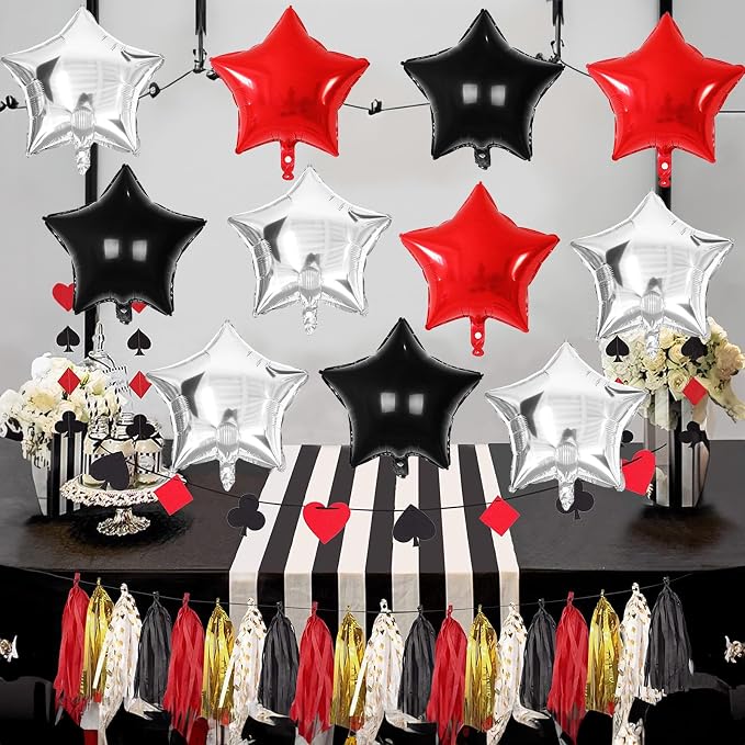 Black Red Star Balloons, 18 Inch 12Pcs Black Red and Metallic Silver Star Shape - Image 4