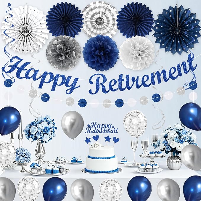 Vlipoeasn Blue Silver Retirement Decorations - Image 7
