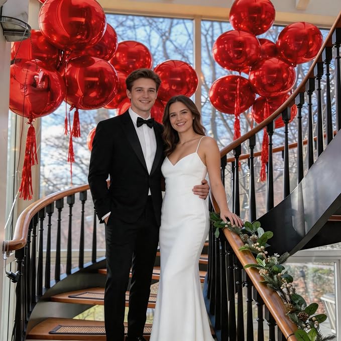 Red Round Foil Balloons, 22 Inch Red 4D Ball Balloons, Metallic Sphere Foil - Image 3