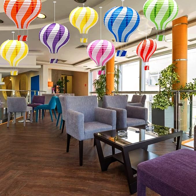 8 Pcs Hot Air Balloon Paper Lanterns, 12 in Hanging Ceiling Party Decor Set | - Image 2