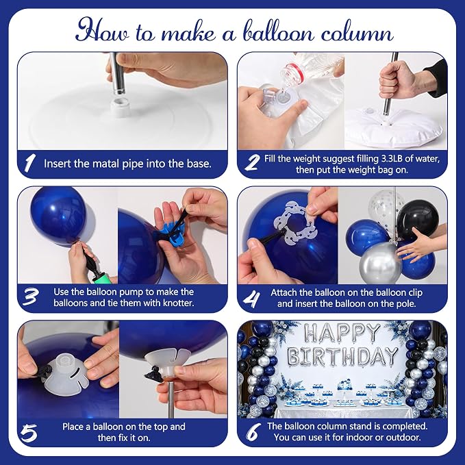 Navy Blue Black and Silver Balloon Column Stand Kit Set of 2 - Image 5