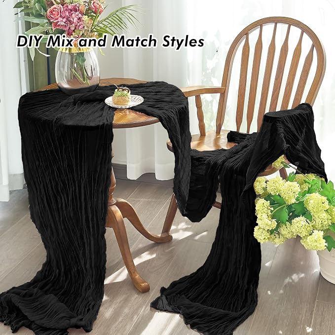 IVAPUPU 10 Pcs Cheesecloth Table Runner - 10ft Black Boho Gauze Black Cheese - Image 4