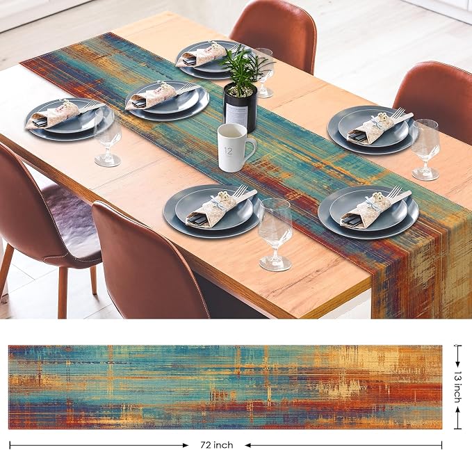 Emvency Blue and Orange Table Runner, Vintage Abstract Messy Rust Painting - Image 2