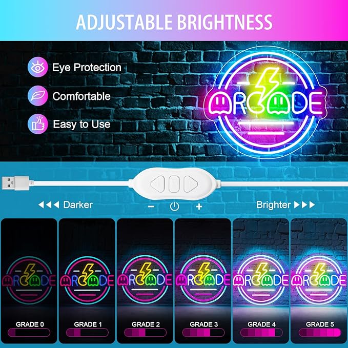 Gamer Neon Sign for Gamer Room Decor, Dimmable Arcade Neon Signs for Wall Decor, USB Powered Bright LED Neon Gaming Signs for Boys Room, Best Gamer Gifts for Teenage Boys, Kids(13.3”x13.3”)