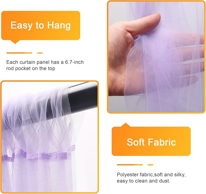 Tulle Backdrop Curtains with Lights Lavender 10x10ft Sheer Curtain Backdrop | - Image 3