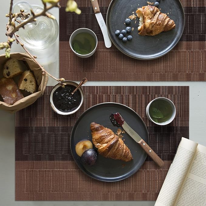 HeloHo Brown Black Placemats Set of 6 Washable Placemats Vinyl Woven Table Mats - Image 5