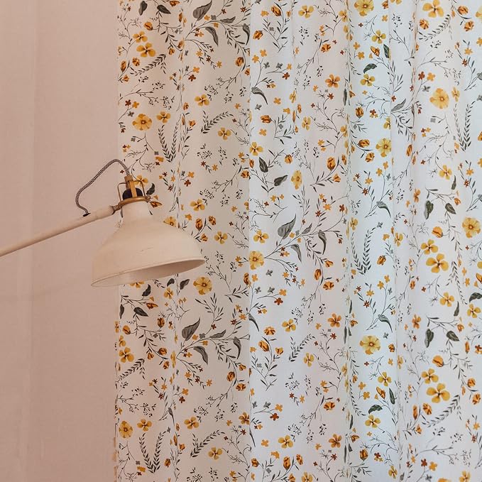 Sutuo Home Boho Curtain Semi-Blackout Yellow Florals Print Cotton Linen Fabric - Image 7