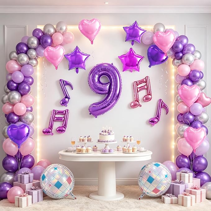 TONIFUL Girl‘s 9th Purple Pink Music Themed Birthday Decorations | 40 Inch - Image 4