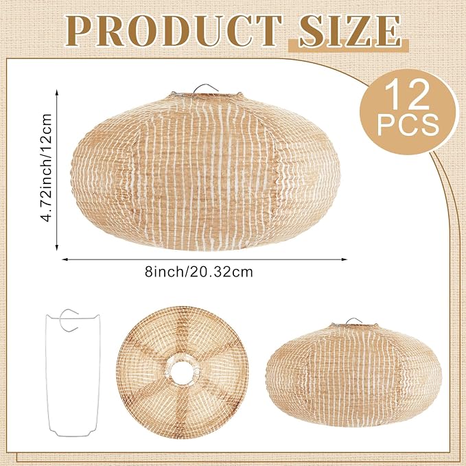 Hortsun 12 Pcs Print Burlap Oval Paper Lanterns Boho Chinese Paper Lanterns - Image 2