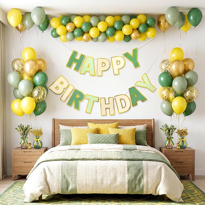 Pre-Strung Happy Birthday Banner Sage Green Party Decorations | adjustable cord - Image 9