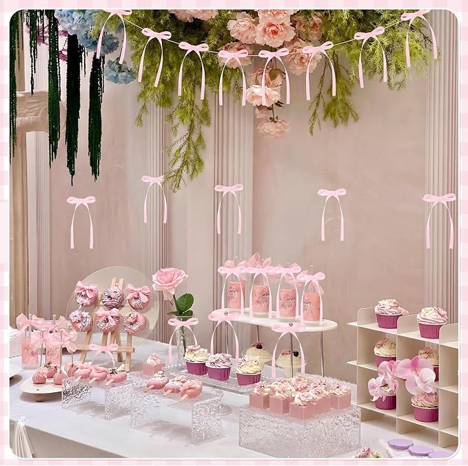 30 Pack Bow Cake Toppers Pink Ribbon Bows - Image 6