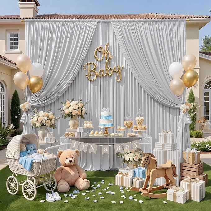 20ft x 10ft Wrinkle Free Silver Backdrop Curtain - Image 7