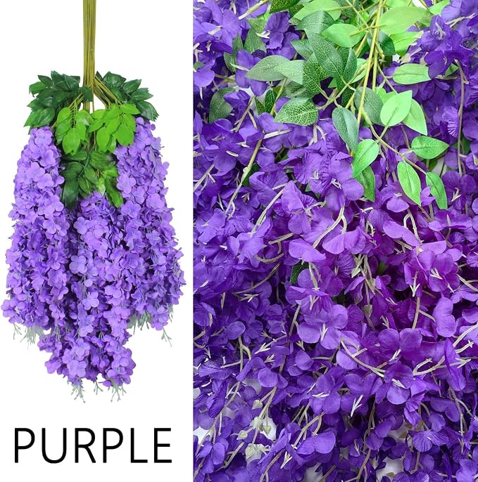 36pcs Artificial Wisteria Flowers 3.6 Feet/Piece Purple Dense Artificial Fake - Image 2