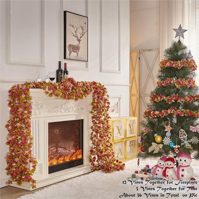 Artificial Flower Garland 8pcs 8.2ft Rose Vine Decor, Fall Purple Flower | - Image 6