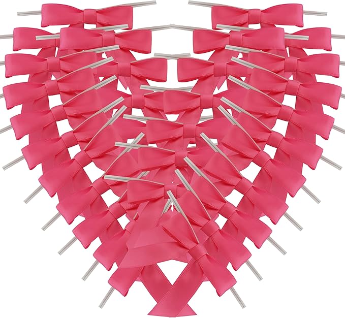50pcs 2-1/2" Hot Pink Satin Ribbon Bows with Twist Tie Bows for Christmas Gift Packing&Wrapping (Hot.Pink)