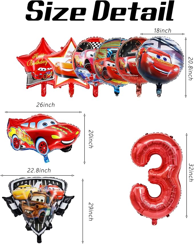 9 Pcs Car Theme Happy Birthday Decorations, Cute Cartoons Party Decorations - Image 2