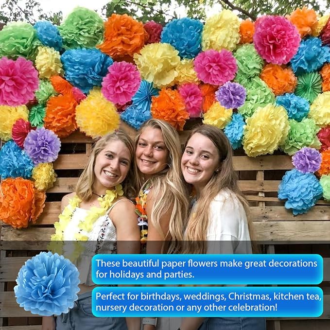 Qimoo 20pcs Blue Paper Decorative Pom Poms Flowers Ball - Image 4