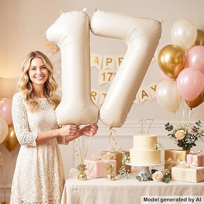 40" Beige Foil Number 17 Balloon - Image 3
