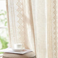 jinchan Floral Linen Curtains Embroidered Back Tab 50x96in 2 Panels Ivory | by JINCHAN
