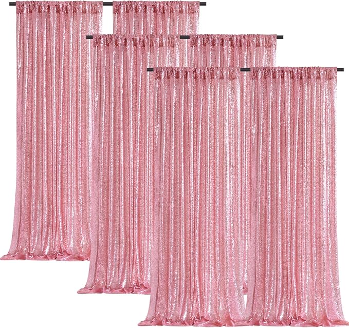 Fuchsia Pink Sequin Curtains Backdrop 6 Pcs 2FTx8FT Shiny Shimmer Fabric | - Image 2