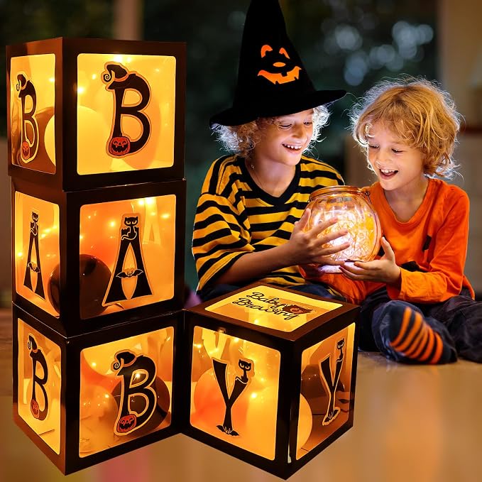Baby First Halloween Decorations Balloons Boxes 4 Pcs Letter Blocks Transparent - Image 6