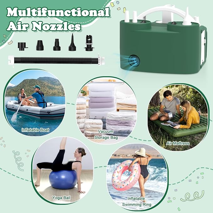 AXHJ Electric Balloon Pump, Portable Electric Air Balloon Pump Dual Nozzle Air - Image 6