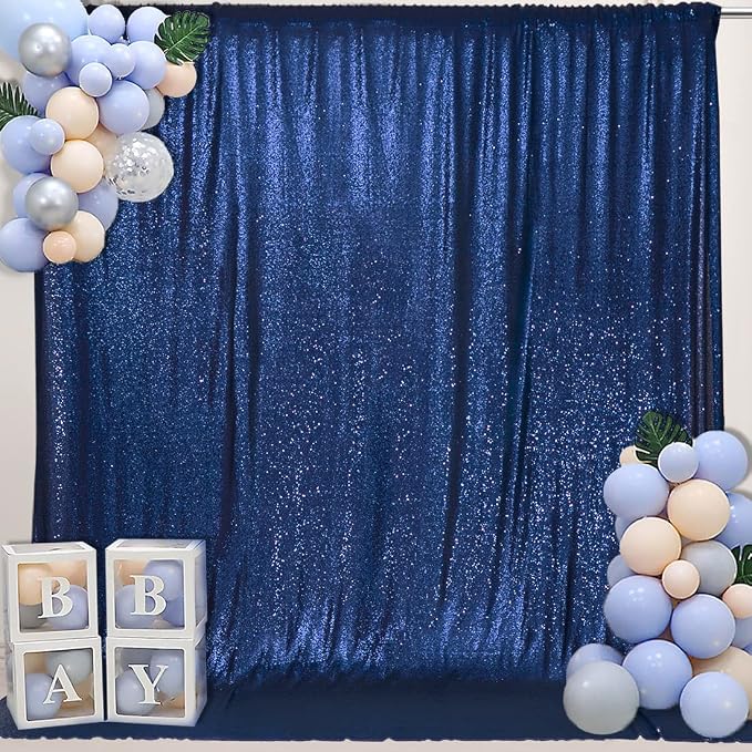 PartyDelight Navy Blue Sequin Backdrop 6x8ft Sparkly Photo Curtain | 4 Inch Rod by PartyDelight