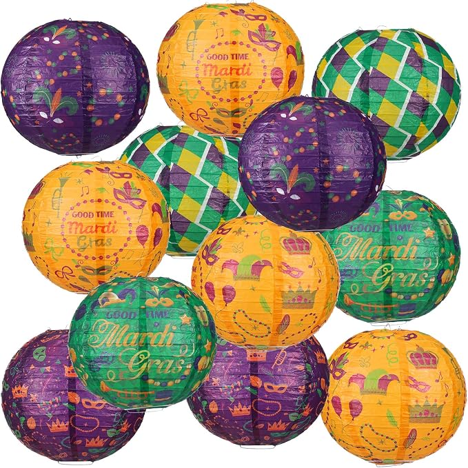 Panelee 12 Pcs Mardi Gras Party Decorations Paper Lanterns Carnival Yellow by Panelee