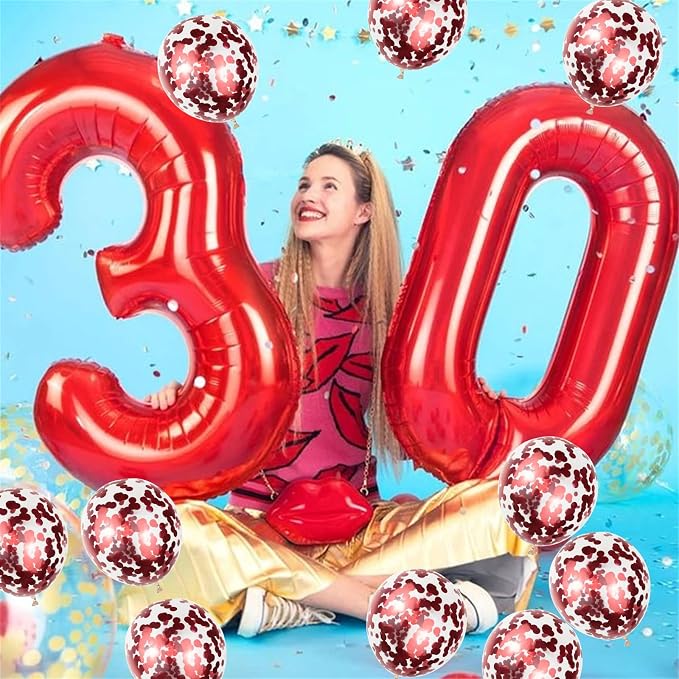 Red 60 Balloon Numbers and Confetti Balloons, 60th Birthday Balloons Set - Image 7